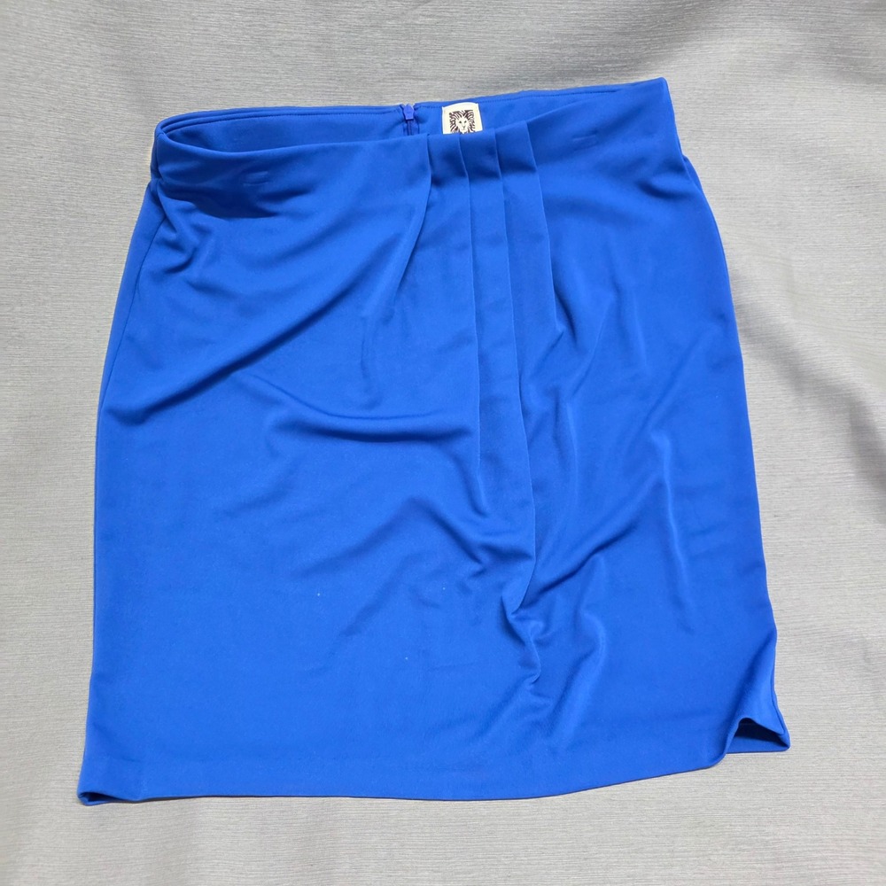 Anne Klein Royal Blue Pleated Front Mini Pencil Skirt Size L Cobalt Stretch